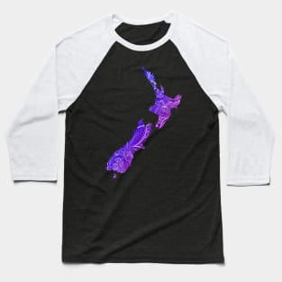 Colorful mandala art map of New Zealand with text in blue and violet Baseball T-Shirt